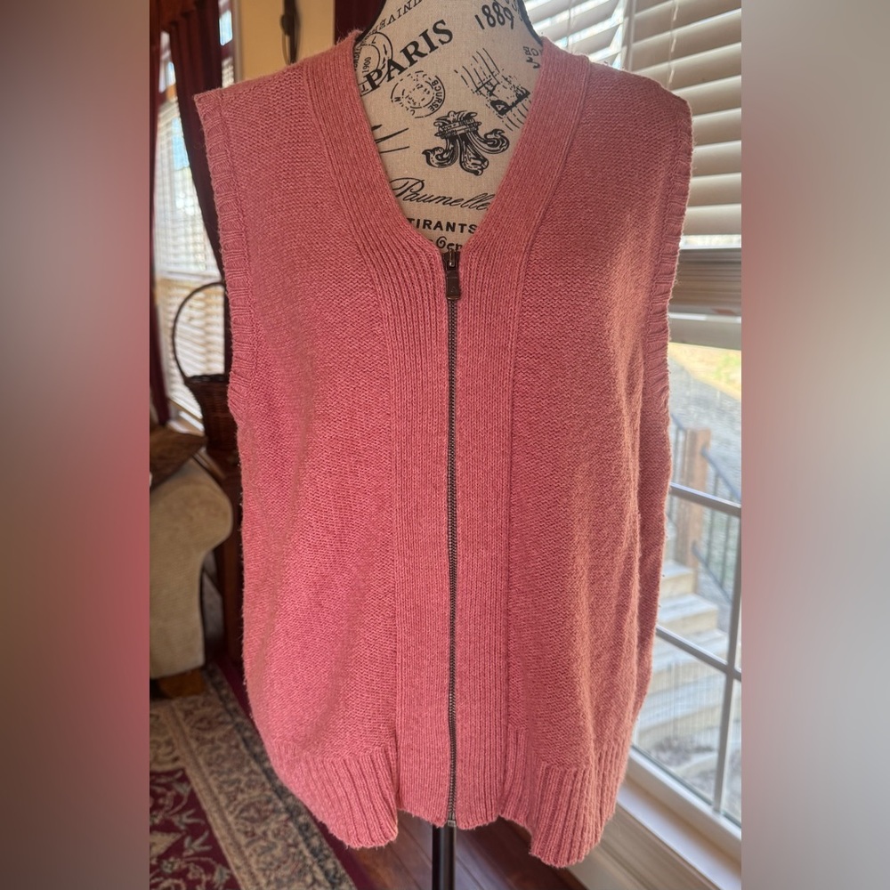 Lizwear Liz Claiborne 90s Vintage Pink Sweater Vest Zip XL Knit Cotton Acrylic
